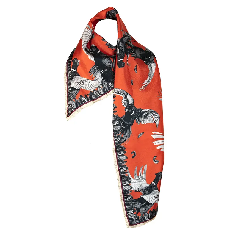 Clare Haggas Turf War Monochrome Russet Narrow Silk Scarf-3